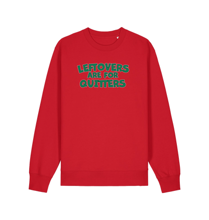 red christmas sweater with the slogan 'leftovers are for quitters'