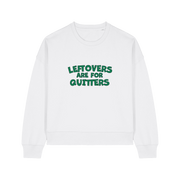 white xmas sweater with the slogan 'leftovers are for quitters'