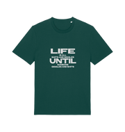 green funny slogan t-shirt with 'life is all shits and giggles until someone giggles and shits'