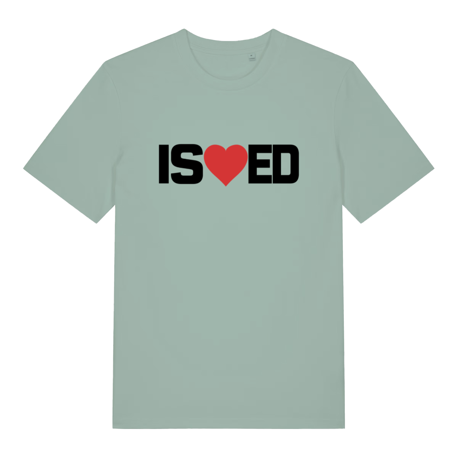 Light green I Sharted funny graphic t-shirt displaying bold “IS heart ED” lettering with red heart for hilarious confession  