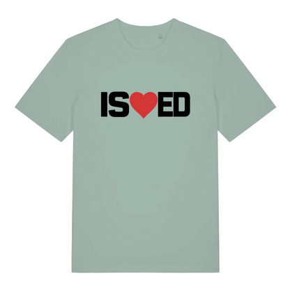 Light green I Sharted funny graphic t-shirt displaying bold “IS heart ED” lettering with red heart for hilarious confession  