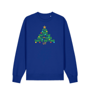 blue xmas sweater with the slogan 'the tree isn't the only thing that's getting lit'