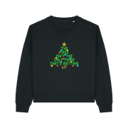 black christmas sweater with the slogan 'the tree isn't the only thing that's getting lit'