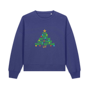 blue christmas sweater with the slogan 'the tree isn't the only thing that's getting lit'