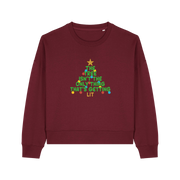 burgundy christmas sweater with the slogan 'the tree isn't the only thing that's getting lit'