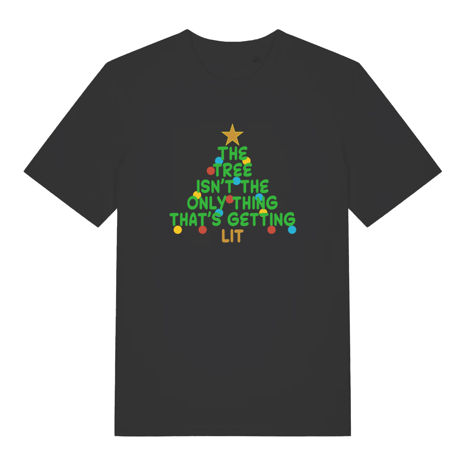 black women's xmas slogan t-shirt with the text 'the tree isn't the only thing that's getting lit'