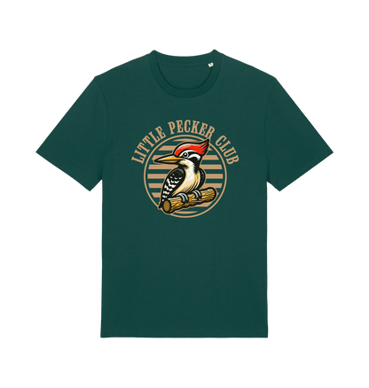 green funny offensive t-shirt with 'Little Pecker Club' graphic featuring a woodpecker 