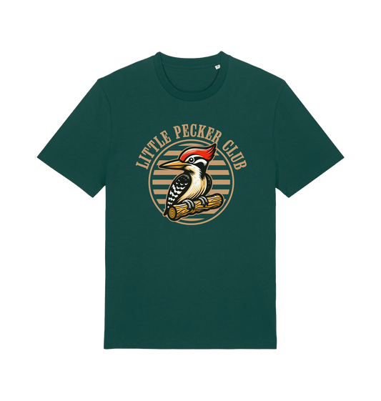 green funny offensive t-shirt with 'Little Pecker Club' graphic featuring a woodpecker 