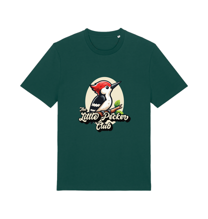green funny animal t-shirt with a woodpecker graphic and the slogan 'little pecker club'