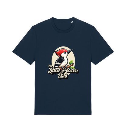 navy funny animal t-shirt with a woodpecker graphic and the slogan 'little pecker club'