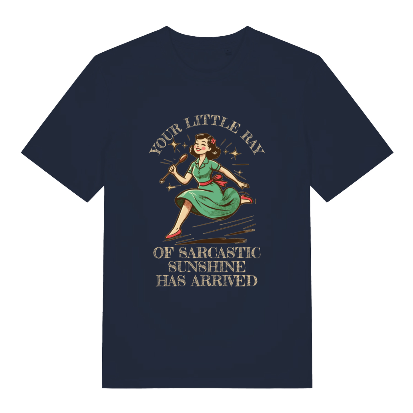 Navy Your Little Ray Of Sarcastic Sunshine funny graphic t-shirt with sharp retro cartoon design and “YOUR LITTLE RAY OF SARCASTIC SUNSHINE HAS ARRIVED” slogan  