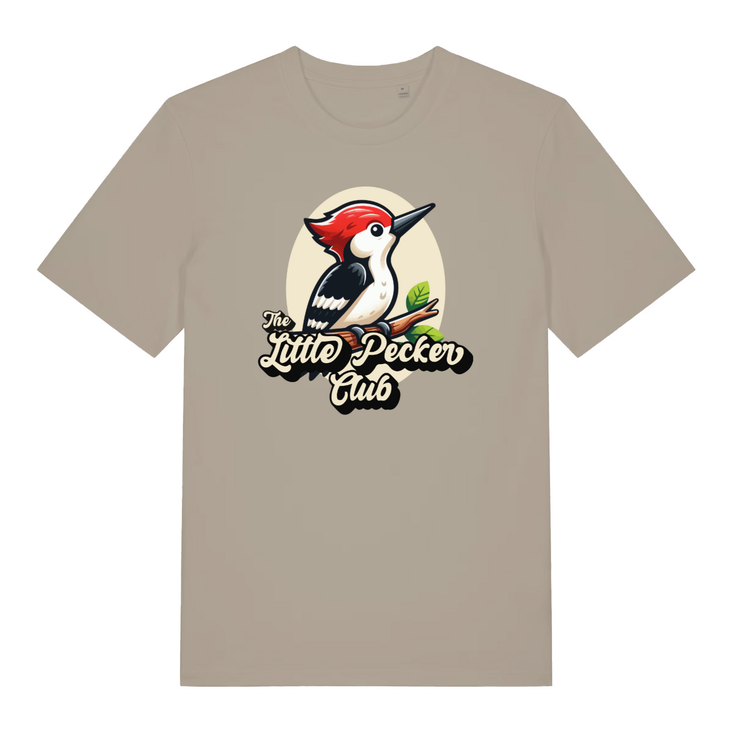 stone funny animal t-shirt with a woodpecker design and the slogan 'the little pecker club'
