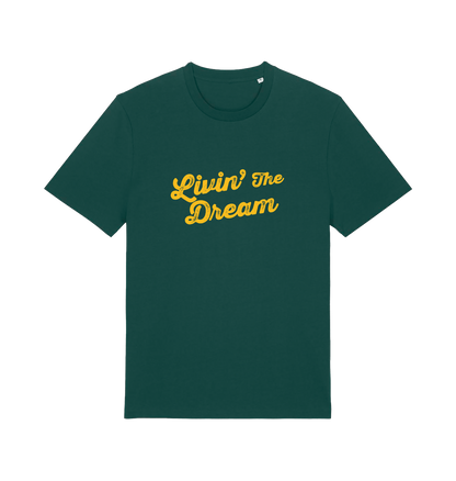 green slogan t-shirt with 'livin the dream'