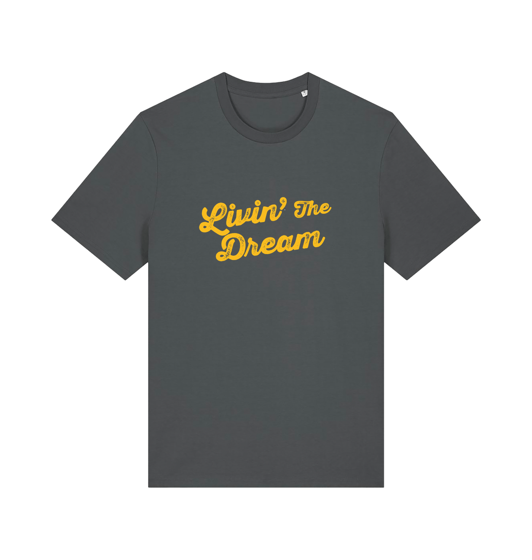 grey slogan t-shirt with 'livin the dream'