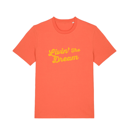 orange slogan t-shirt with 'livin the dream'