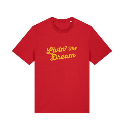 red slogan t-shirt with 'livin the dream'