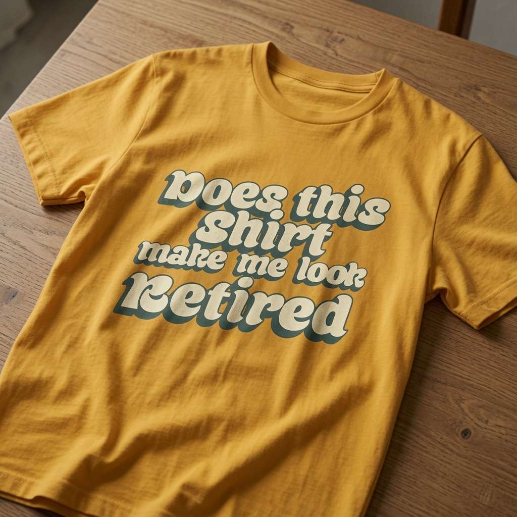Yellow Does This Shirt Make Me Look Retired t-shirt on wood, mens funny old man retirement gift