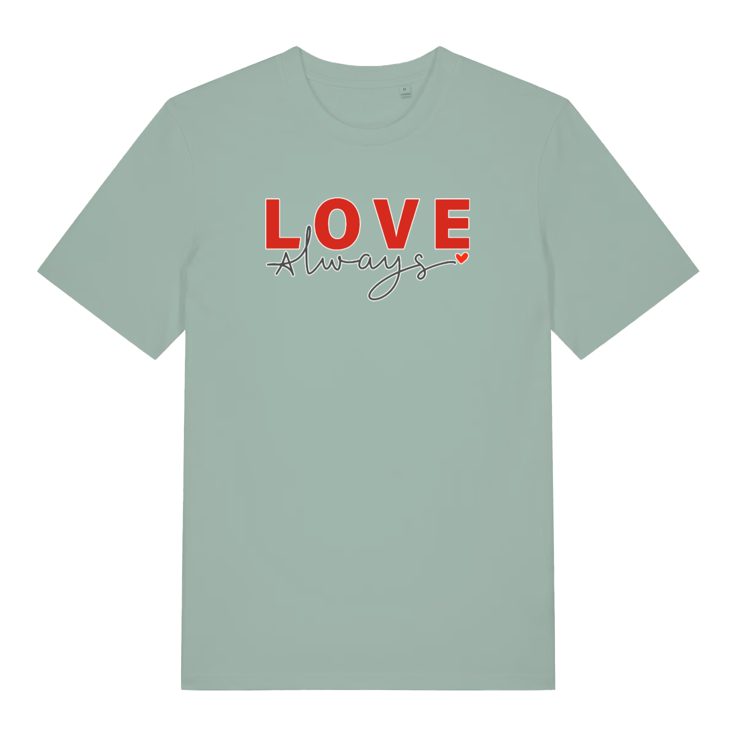 green women's slogan t-shirt with the text 'love always'
