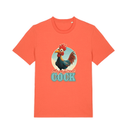 orange funny offensive t-shirt with the graphic of a rooster and the slogan 'magnificent cock'