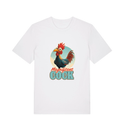 white funny offensive t-shirt with the graphic of a rooster and the slogan 'magnificent cock'