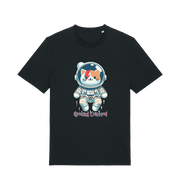 black graphic t-shirt with a cat dressed as an astronaut and the slogan 'ground control'
