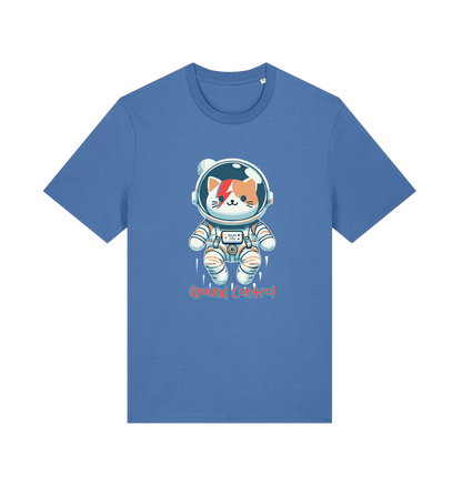 blue graphic t-shirt with a cat dressed as an astronaut and the slogan 'ground control'