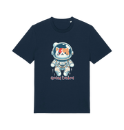 navy graphic t-shirt with a cat dressed as an astronaut and the slogan 'ground control'