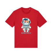 red graphic t-shirt with a cat dressed as an astronaut and the slogan 'ground control'