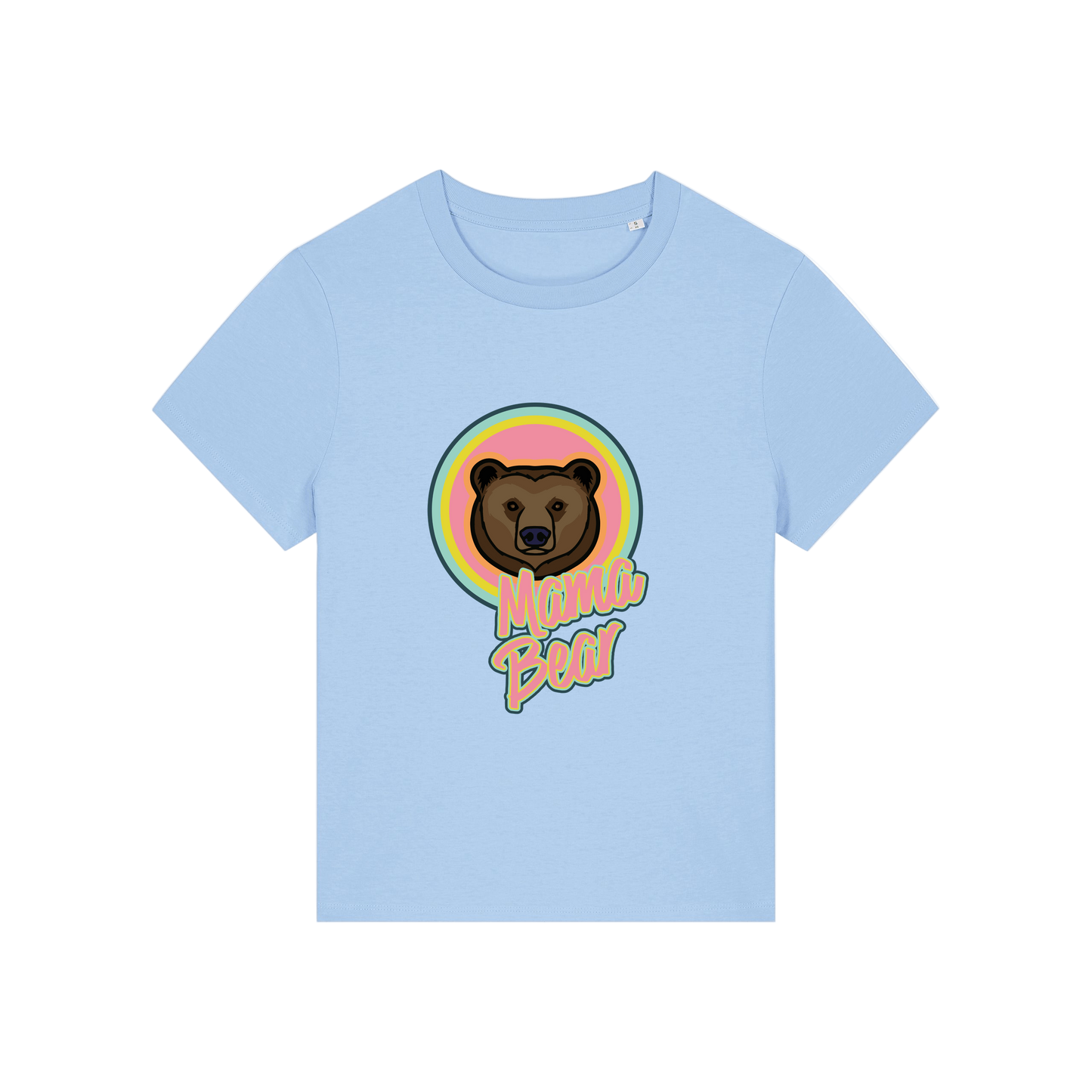 light blue mum t-shirt with the graphic of a bear and the slogan 'mama bear'