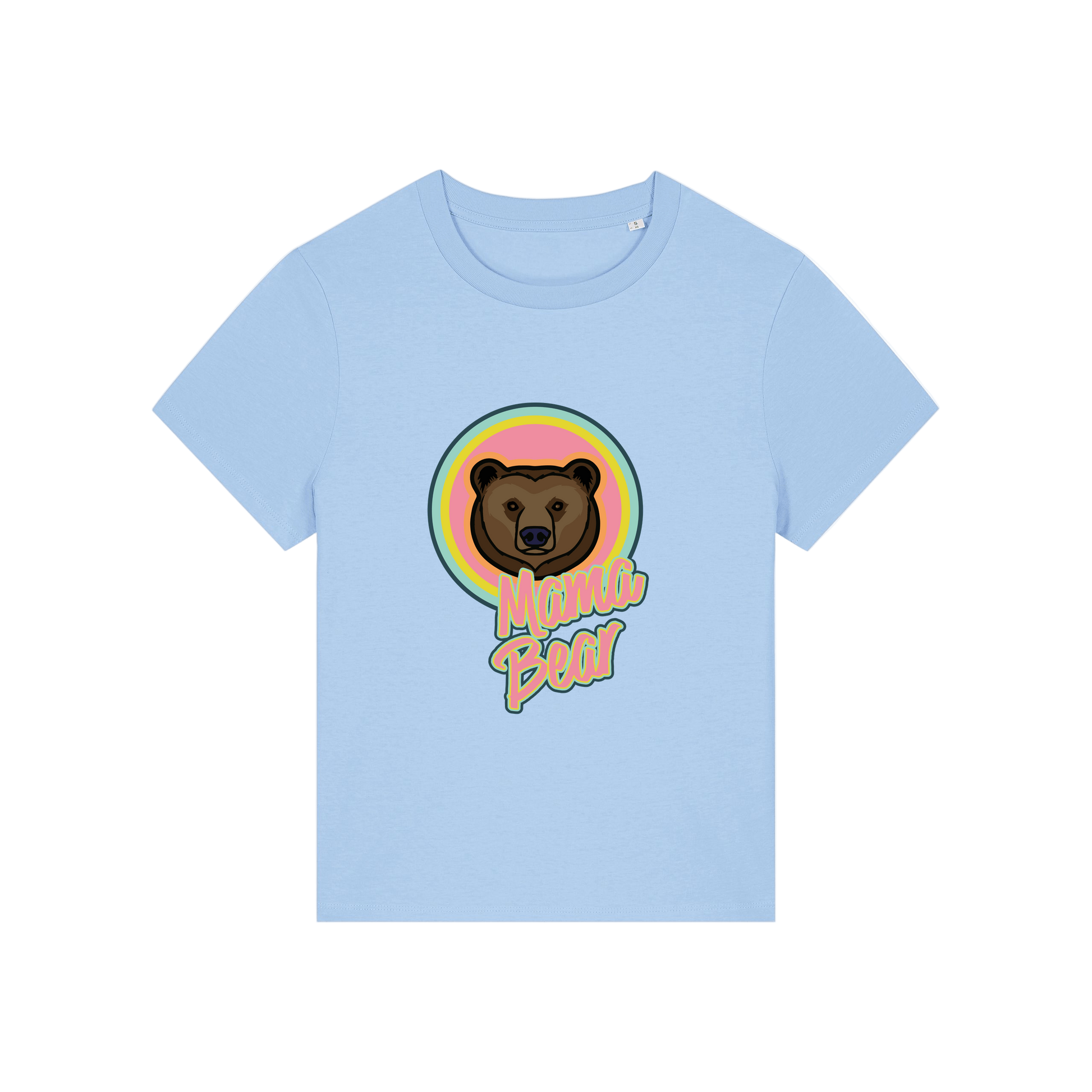 light blue mum t-shirt with the graphic of a bear and the slogan 'mama bear'