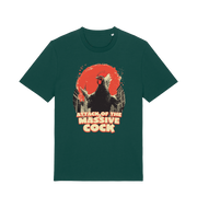 green funny animal t-shirt with the graphic of a rooster and the slogan 'attack of the massive cock'