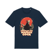 navy funny animal t-shirt with the graphic of a rooster and the slogan 'attack of the massive cock'