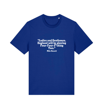 blue slogan t-shirt with a quote from mike bassett 