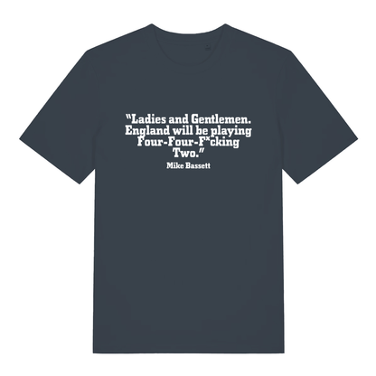 Ink grey Mike Bassett Four Four Fucking Two funny slogan t-shirt showing bold football quote design  