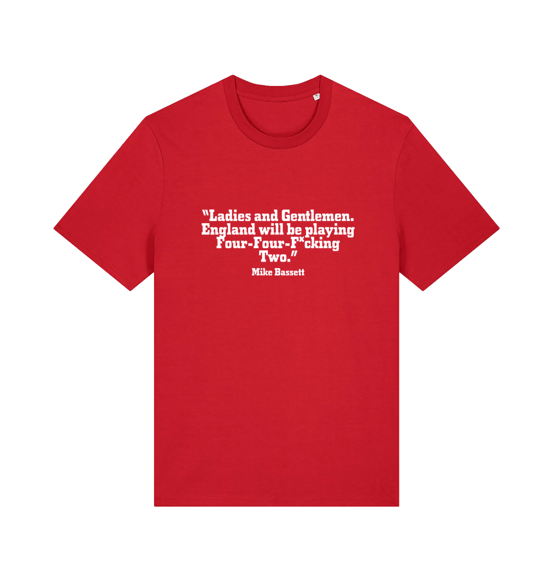 red slogan t-shirt with a quote from mike bassett 