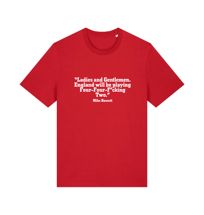 red slogan t-shirt with a quote from mike bassett 