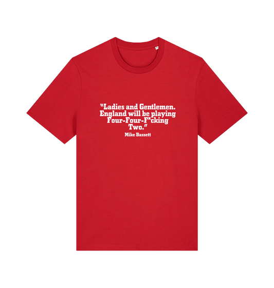 red slogan t-shirt with a quote from mike bassett 
