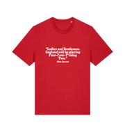 red slogan t-shirt with a quote from mike bassett 