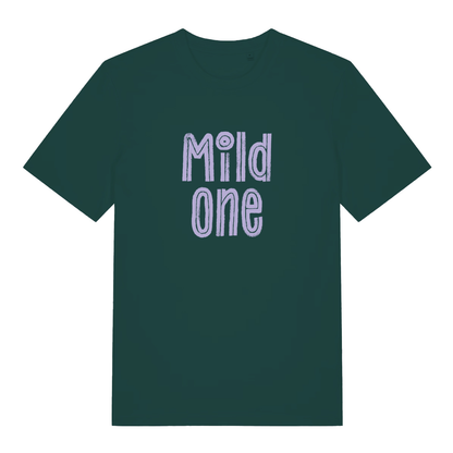 Green Mild One funny slogan t-shirt with soft purple “Mild one” design  