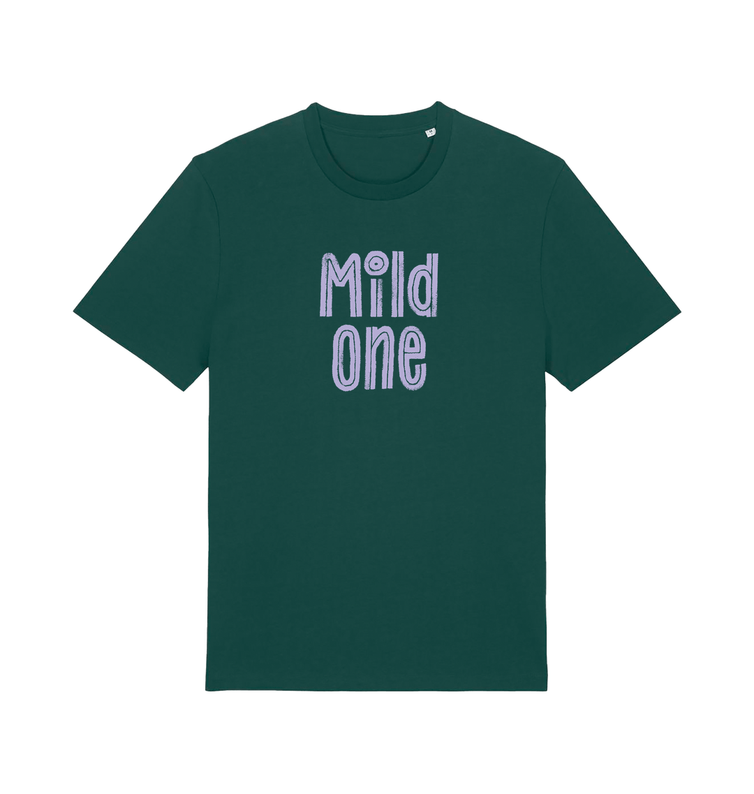 green matching t-shirt with the slogan 'mild one'