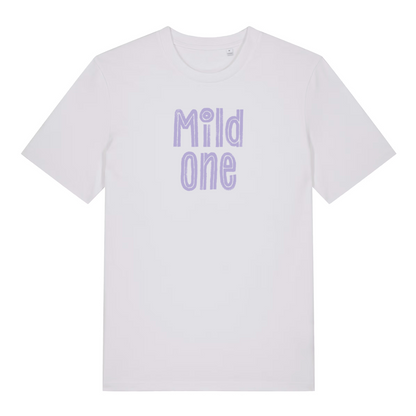 white matching t-shirt with the text 'mild one'