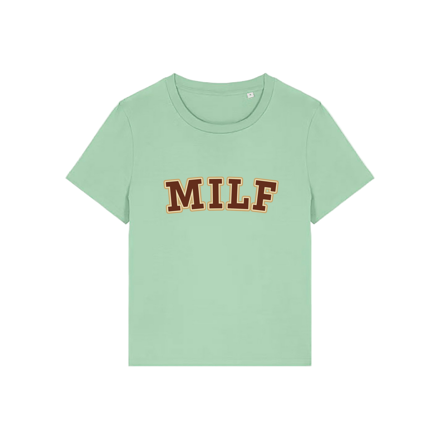 green matching t-shirt with the slogan 'milf'