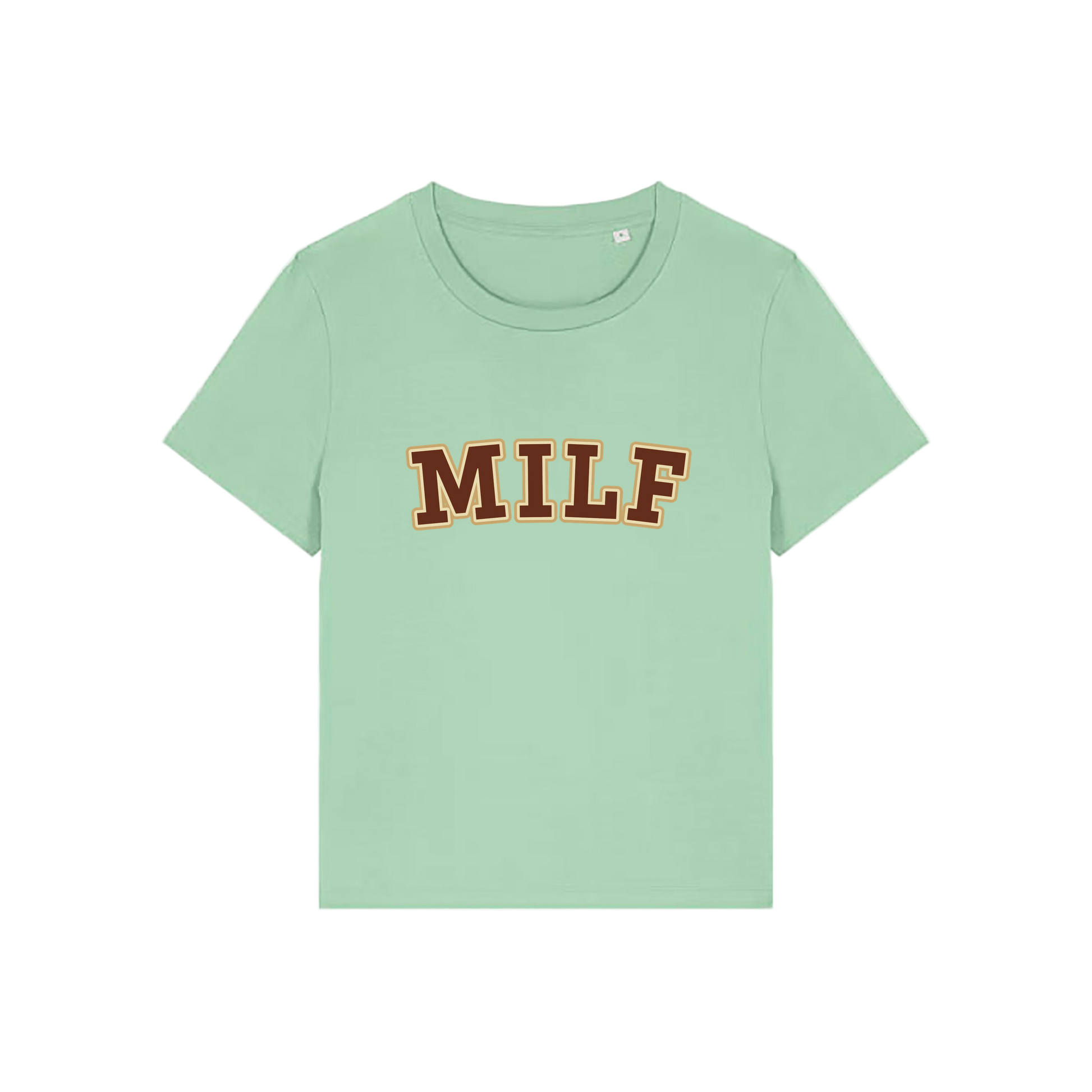 green matching t-shirt with the slogan 'milf'