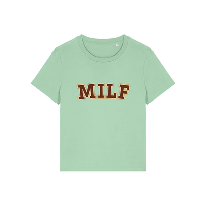 green matching t-shirt with the slogan 'milf'