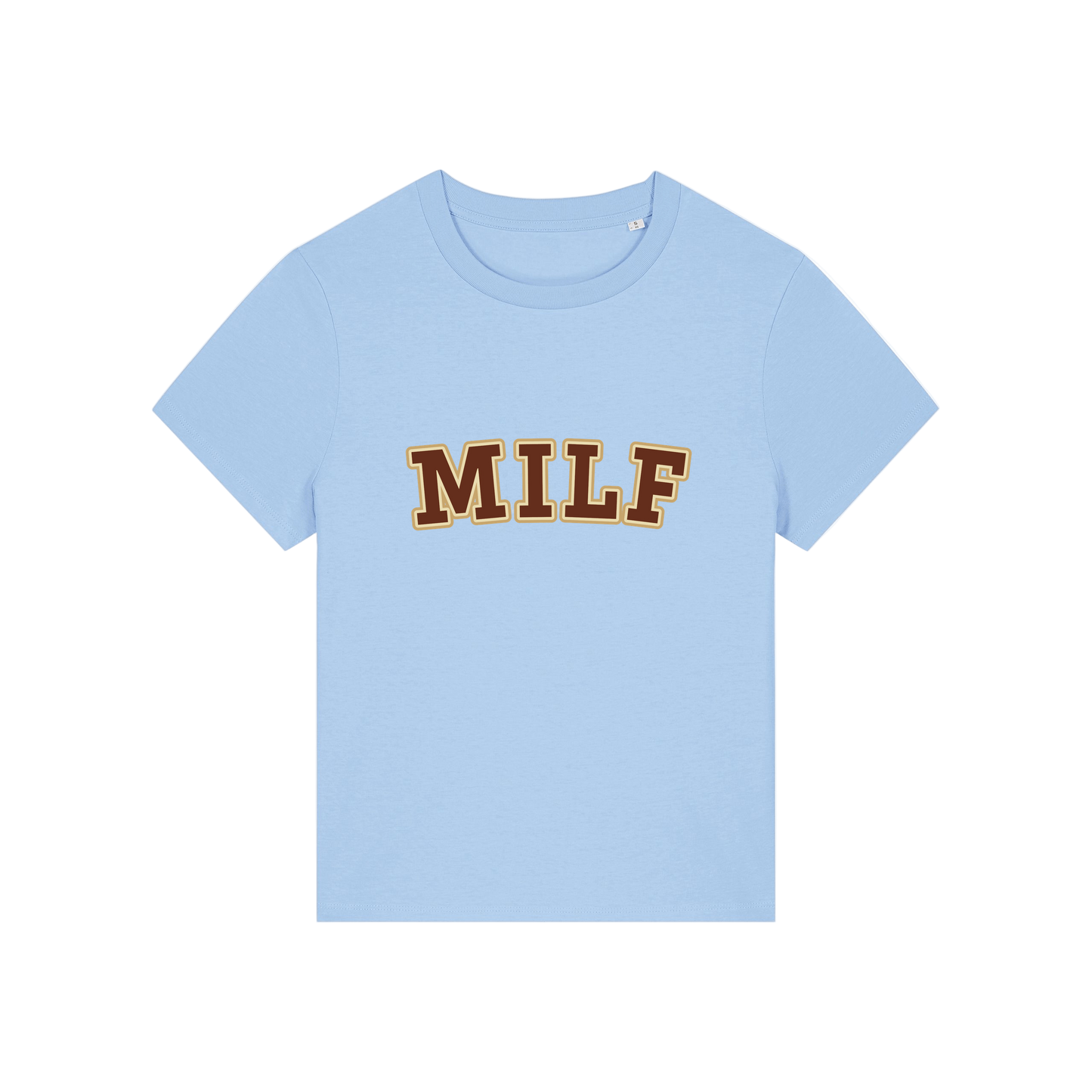 light blue matching t-shirt with the slogan 'milf'