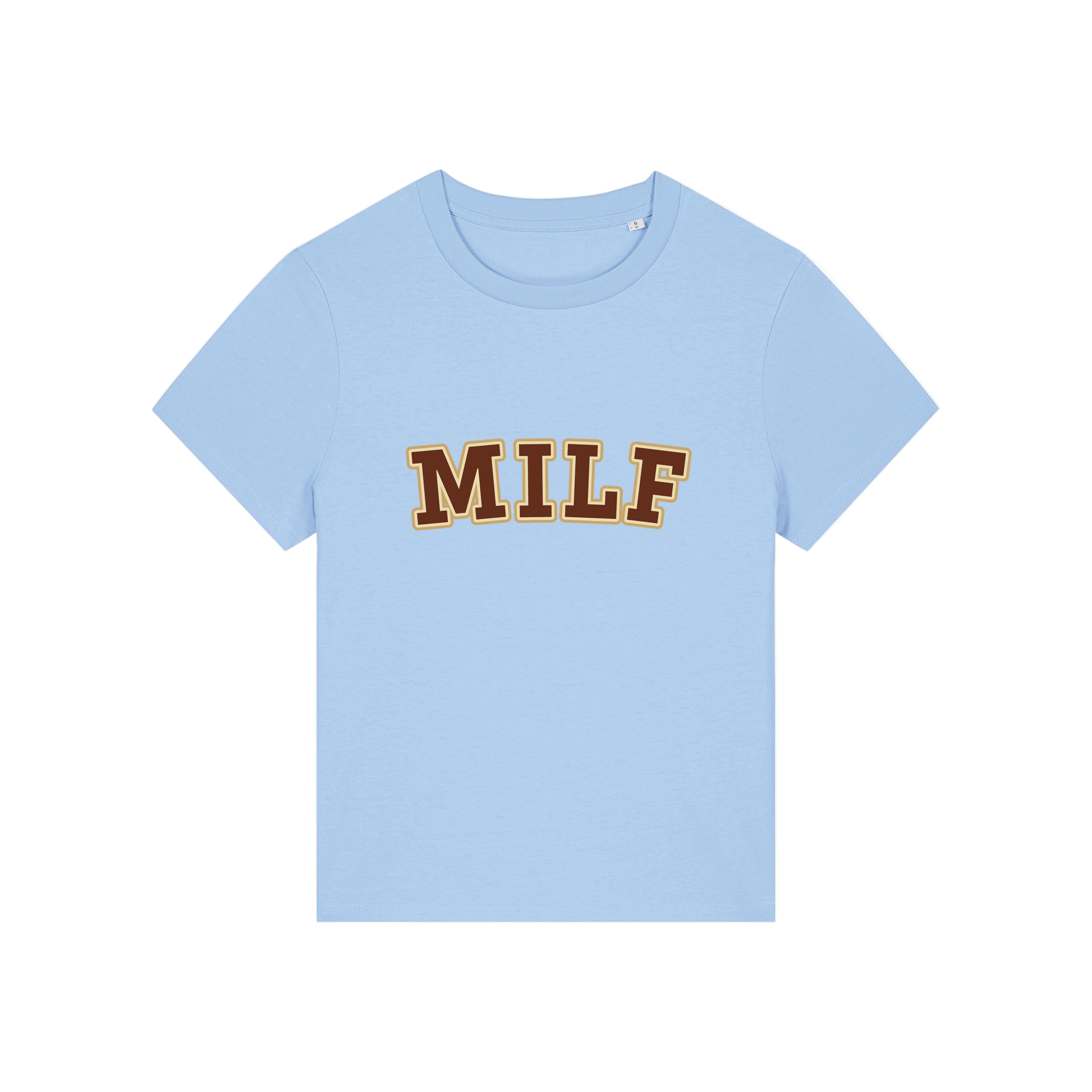 light blue matching t-shirt with the slogan 'milf'