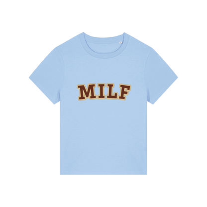 light blue matching t-shirt with the slogan 'milf'