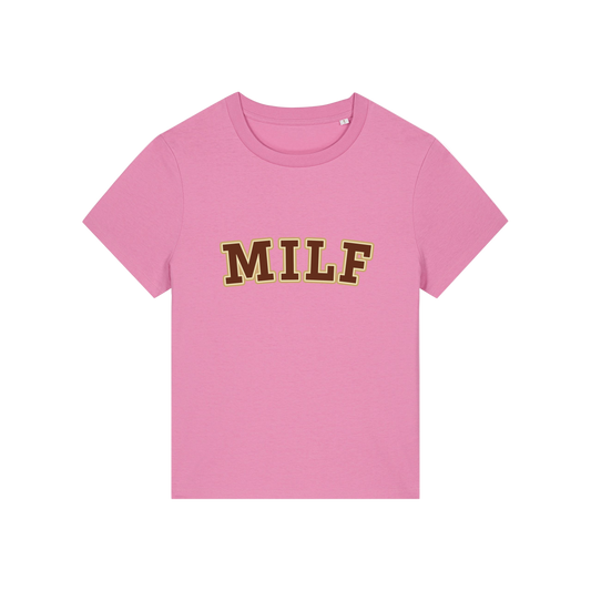 pink matching t-shirt with the slogan 'milf'