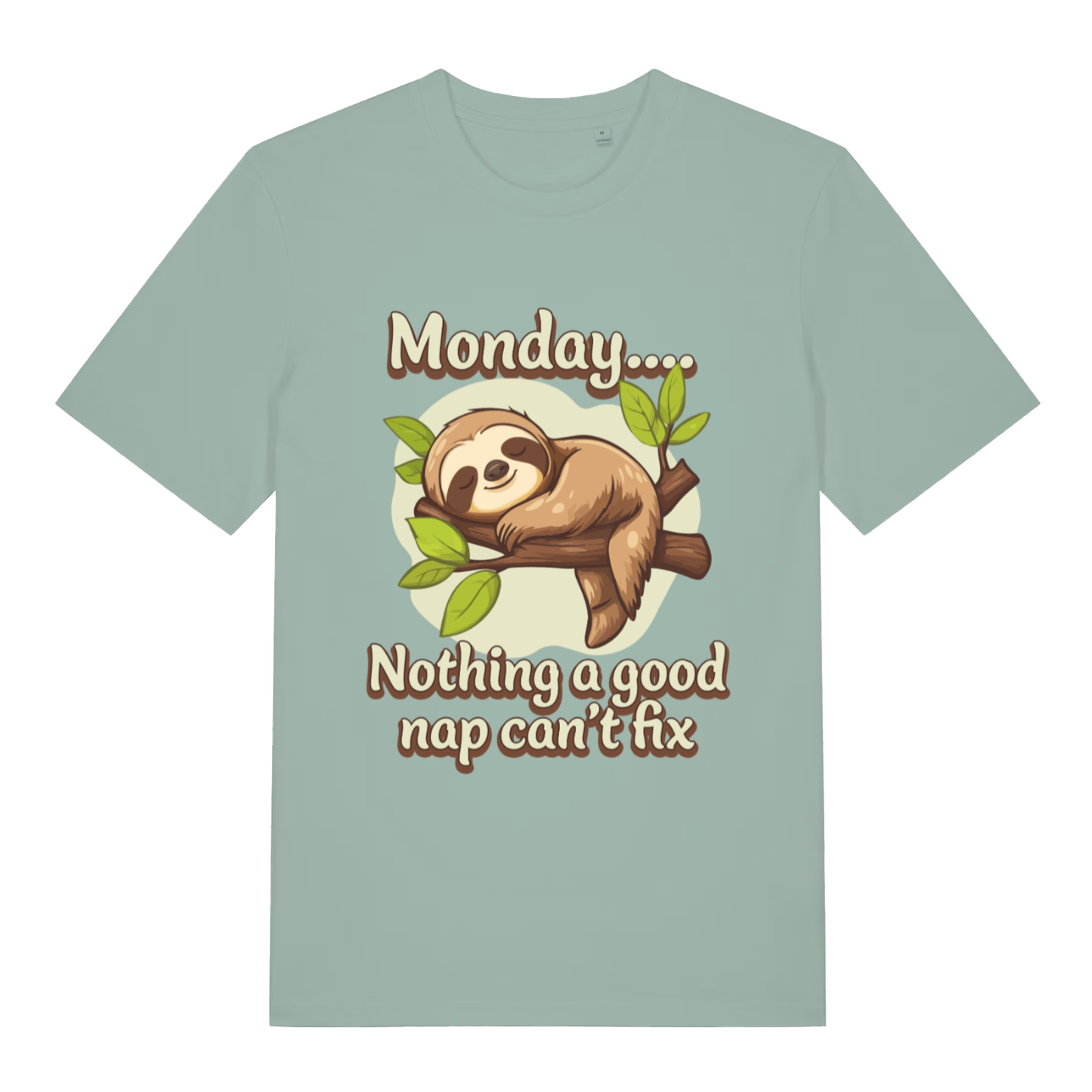 Light green Monday Nothing A Good Nap Can’t Fix funny graphic t-shirt with sleeping sloth design  