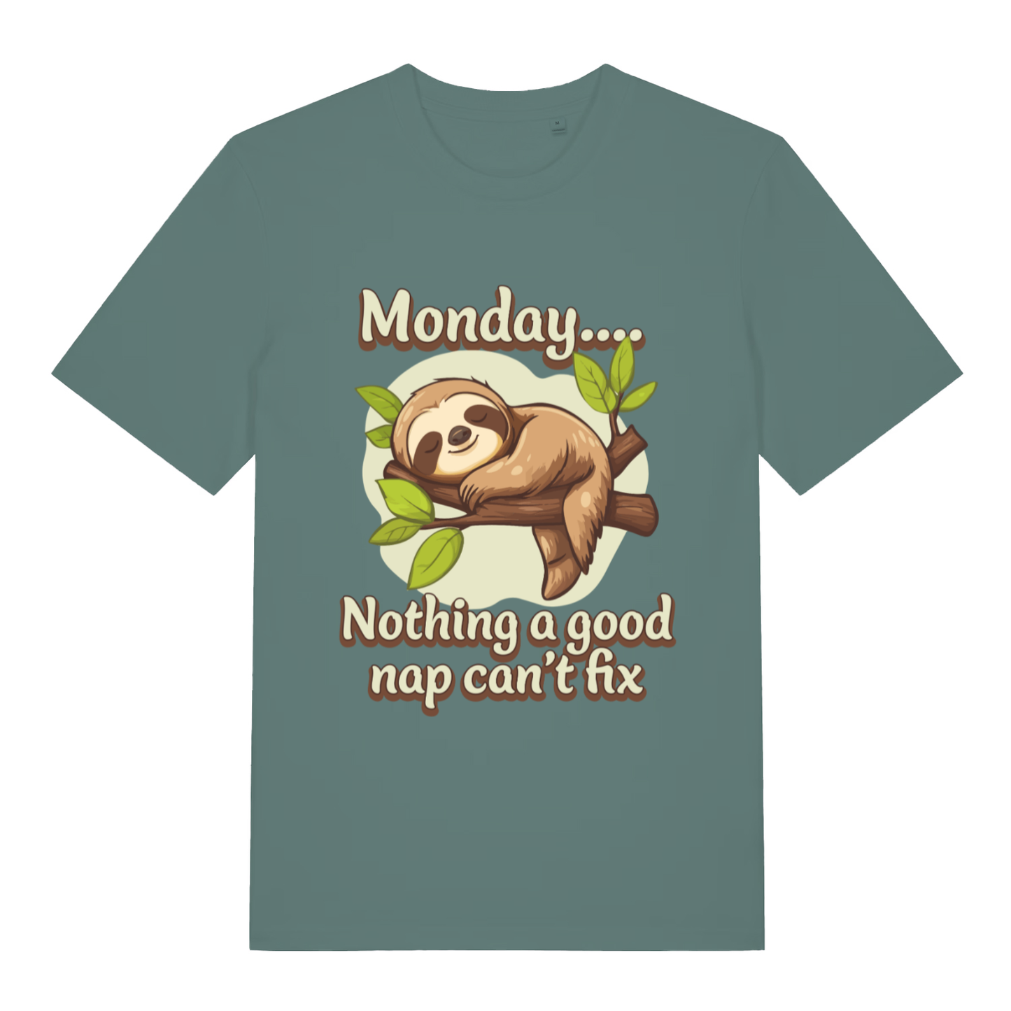 Green Bay Monday Nothing A Good Nap Can’t Fix funny graphic t-shirt featuring cute napping sloth  